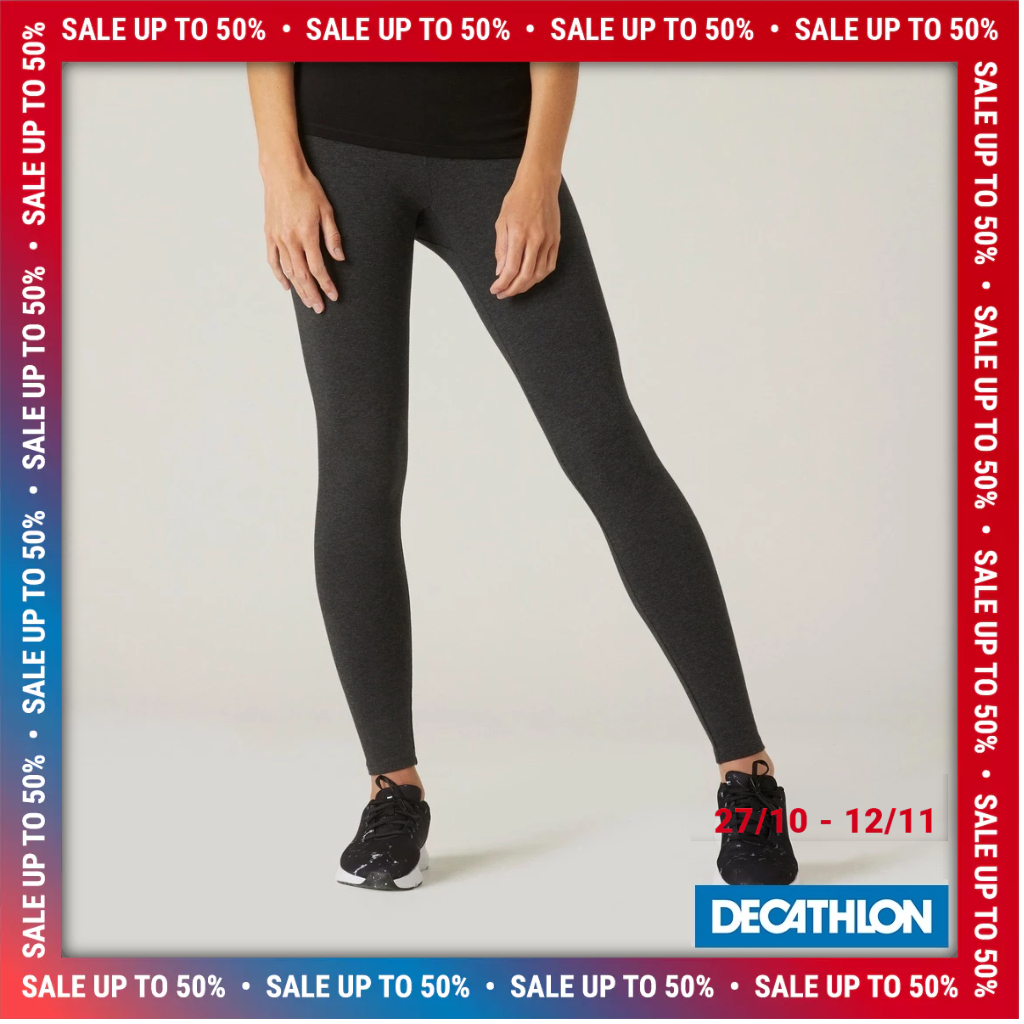 Quần legging tập fitness cotton 100 cho nữ Xám đậm DECATHLON DOMYOS mã 8511783