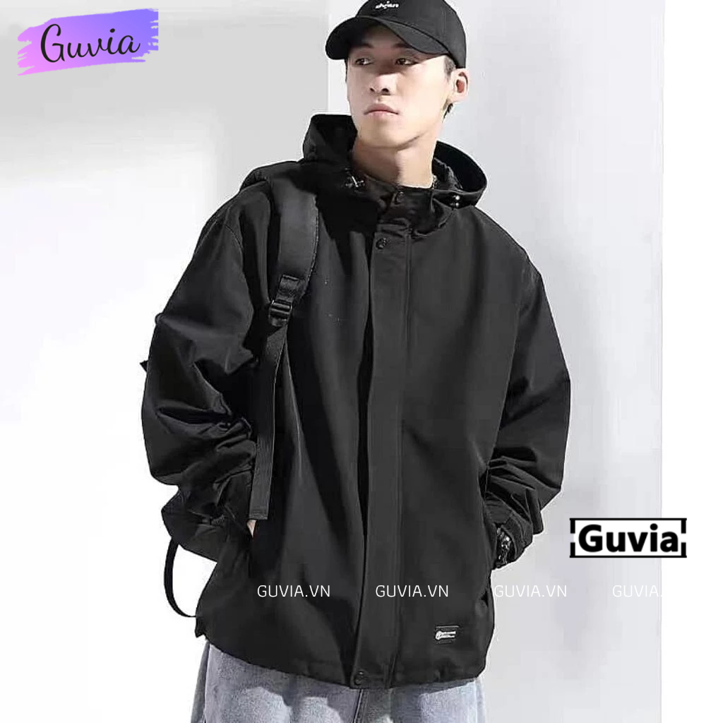 Áo Khoác Bomber Dù TRƠN CÓ MŨ Nam Nữ Form Rộng Lớp, Áo Khoác Áo Gió Bomber Bóng Chày Chống Nắng GUVIA AKD101