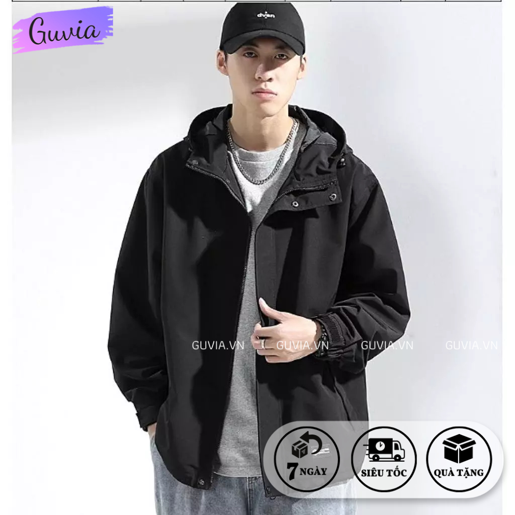 Áo Khoác Bomber Dù TRƠN CÓ MŨ Nam Nữ Form Rộng Lớp, Áo Khoác Áo Gió Bomber Bóng Chày Chống Nắng GUVIA AKD101