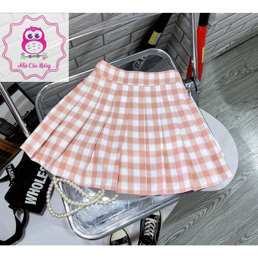Chân váy caro phối xếp ly mẹ bé mặc cặp (31 - 65 kg)