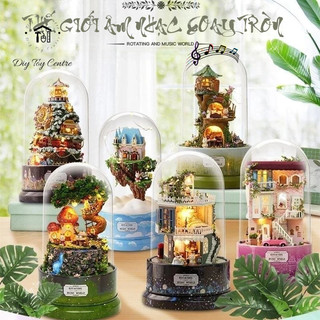 Đồ chơi mô hình diy sáng tạo, mô hình nhà gỗ, nhà búp bê gỗ diy tự lắp ghép kiểu music box thế giới âm nhạc xoay tròn