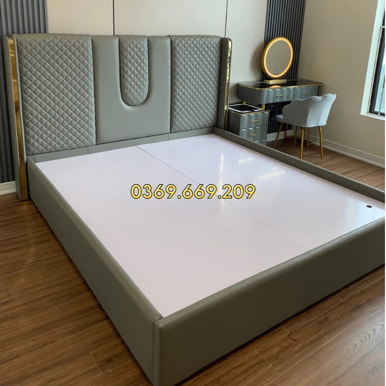Giường ngủ bọc nệm 1m6x2m, 1m8x2m (chọn màu theo yêu cầu)