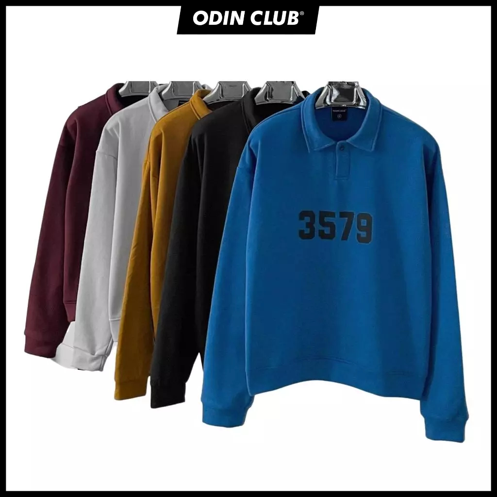 Áo sweater Polo 3579 ODIN CLUB, Áo nỉ bông dài tay có cổ form rộng nam nữ unisex, Local Brand ODIN CLUB