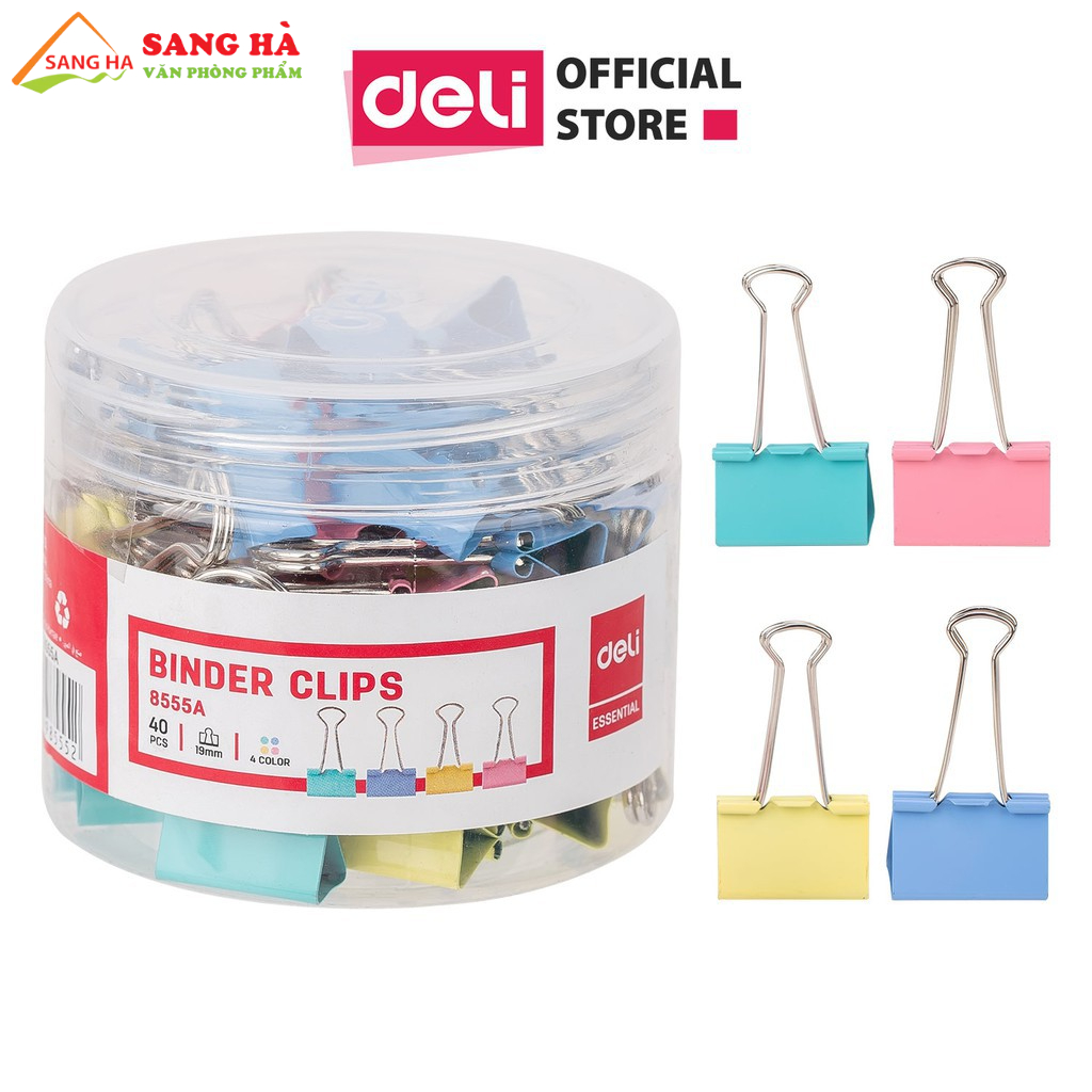 (1 Hộp) Kẹp bướm màu 19mm Deli - E8555A - 40 chiếc/hộp