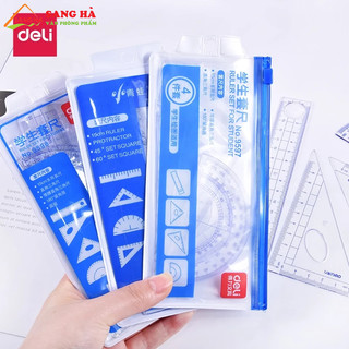 Bộ dụng cụ thước học sinh deli, 4 dụng cụ - e9597
