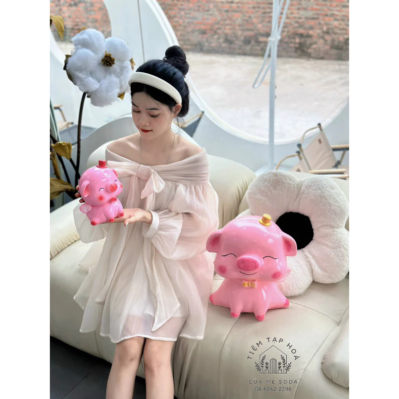 Heo đất thiên thần cánh tiên size to nhất siêu xinh trang trí decor quà tặng đáng yêu ống tiết kiệm TIỆM MẸ SODA