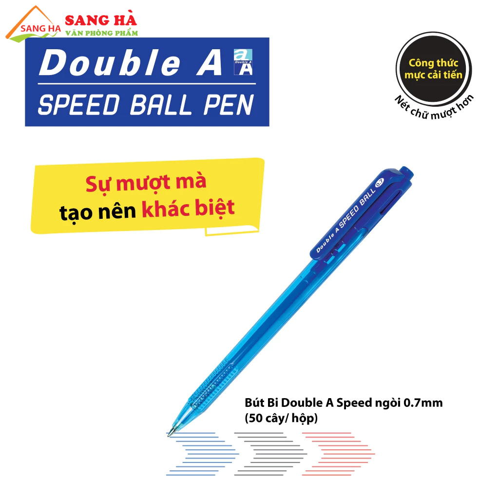 (1 Cây) Bút Bi Double A SPEED BALL 0,7mm NGÒI SIÊU ÊM - Xanh Dương