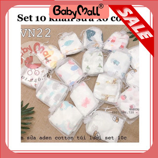 Khăn sữa Aden cotton set 10c túi lưới