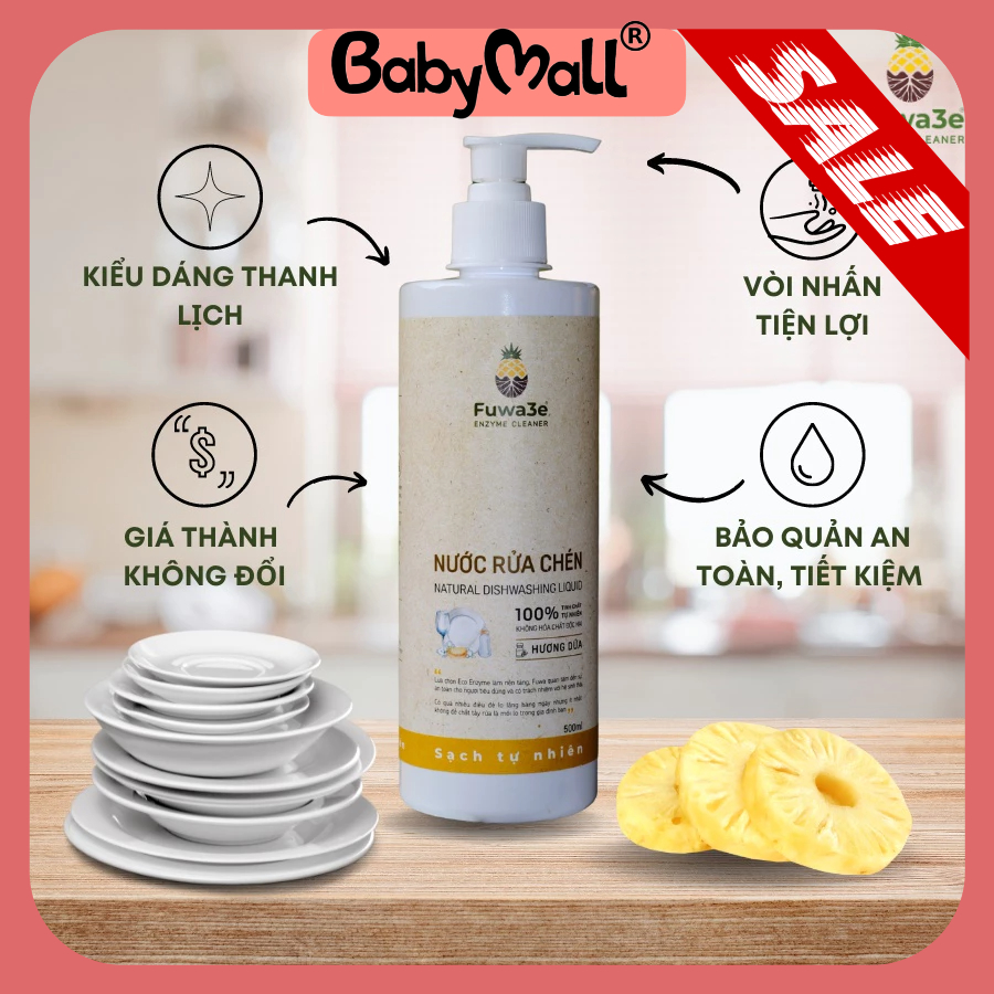 Nước rửa chén/bình sữa hữu cơ Fuwa3e organic Enzyme 500ml