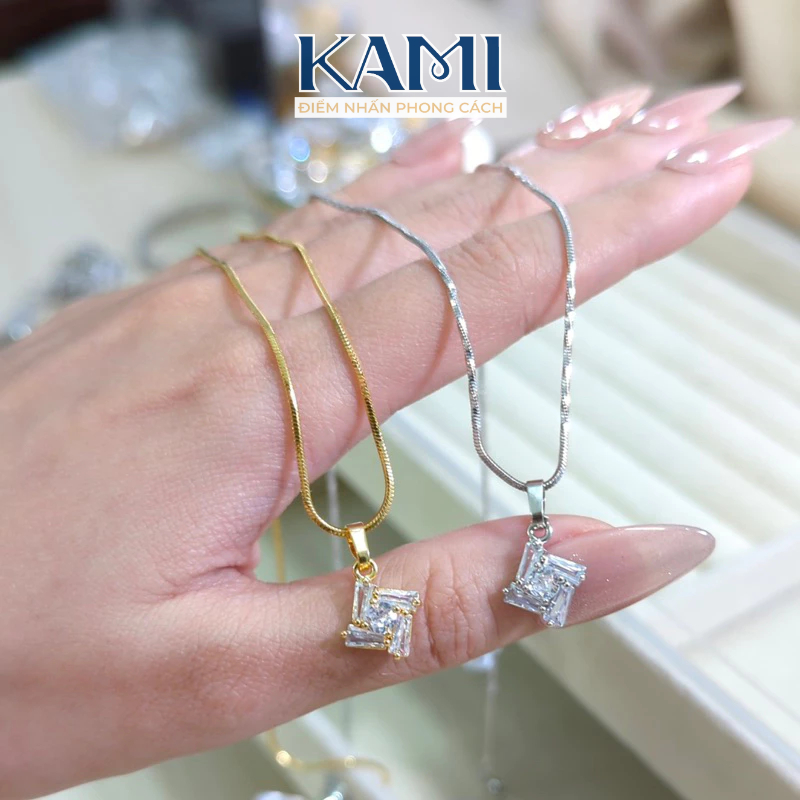 Dây chuyền mì kèm mặt thoi đá baguet siêu sáng Kami trang sức cao cấp