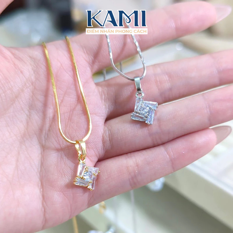 Dây chuyền mì kèm mặt thoi đá baguet siêu sáng Kami trang sức cao cấp