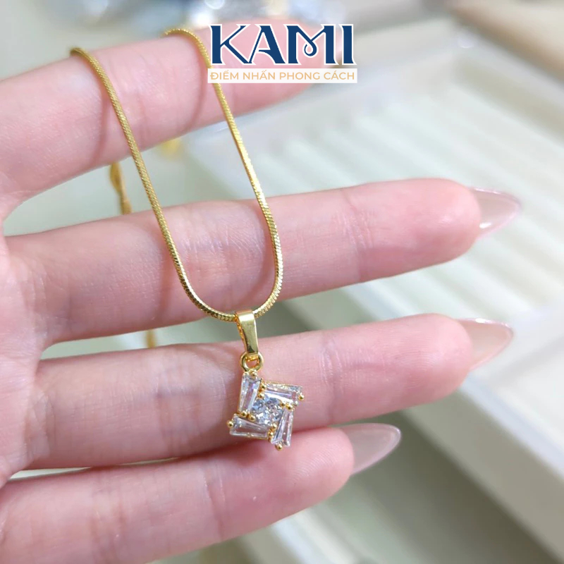 Dây chuyền mì kèm mặt thoi đá baguet siêu sáng Kami trang sức cao cấp
