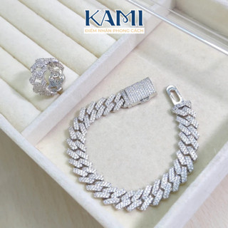 Lắc tay và nhẫn cuban đính đá tấm full siêu sáng unisex Kami trang sức cao cấp