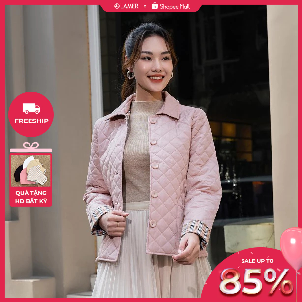 Áo phao nữ dáng ngắn LAMER cổ đức túi ốp L65P22T039