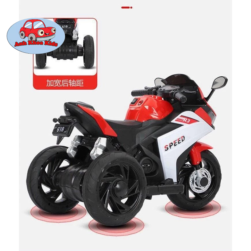Xe máy điện trẻ em, xe moto điện r3 cho bé phân khối lớn 2 màu BBT Global BBT