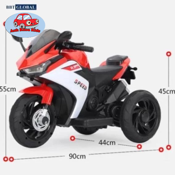 Xe máy điện trẻ em, xe moto điện r3 cho bé phân khối lớn 2 màu BBT Global BBT