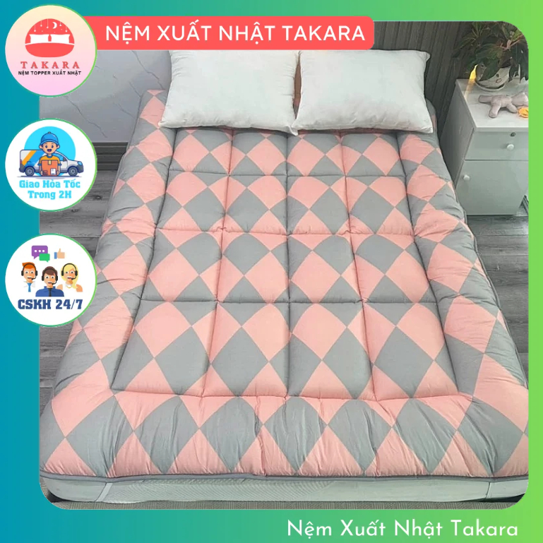 Nệm Topper TAKARA, đệm trải sàn bông dày 6cm, nệm topper gấp gọn đủ size 1m,1m2,1m4,1m6,1m8x2m, nệm 