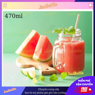 Ly Thủy Tinh Có Quai Nắp Đậy 470Ml Có Lỗ Cắm Ống Hút & Quai Cầm Vuông Dày Nặng - Cốc Trà Sữa Cafe Cà Phê Hàng Nhập