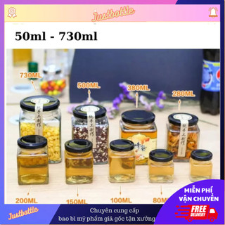 Hủ Thủy Tinh Vuông - Lục Giác - Tròn Có Nắp Đậy Kín Hơi 50Ml 100Ml 200Ml 280Ml 380Ml 500Ml 730Ml