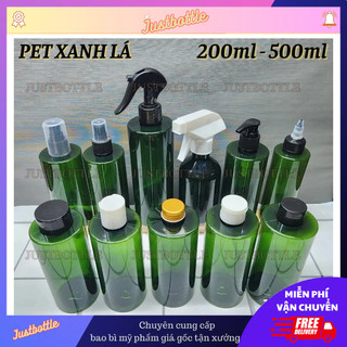 Chai Lọ Nhựa Xanh Lá 200Ml 300Ml 500Ml Phun Sương Nắp Bật Vòi Khóa Nhôm Nhọn Press Vặn Nhựa Vòi Sữa Tắm Chiết Mỹ Phẩm