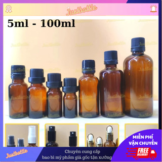  Lọ Chiết Serum Nâu 5Ml 10Ml 15Ml 20Ml 30Ml 50Ml 100Ml Bóp Nhỏ Giọt Phun Sương Nắp Vặn Chai Tinh Dầu Thủy Tinh Mỹ Phẩm 