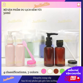  Bộ Chiết Mỹ Phẩm Du Lịch 4 Món 50Ml Túi Zip Nhập Khẩu  Vỏ Chai Lọ Nhựa Pet Nhỏ Trong Suốt Hồng Nâu Đen Trắng Xanh 