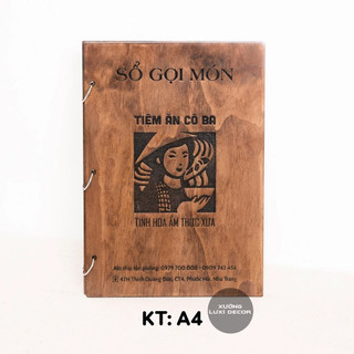 (FREE KHẮC LOGO) COMBO 3 MENU gỗ mẫu xỏ khuyên (2 kích thước A5/A4) - Xưởng LUXI decor