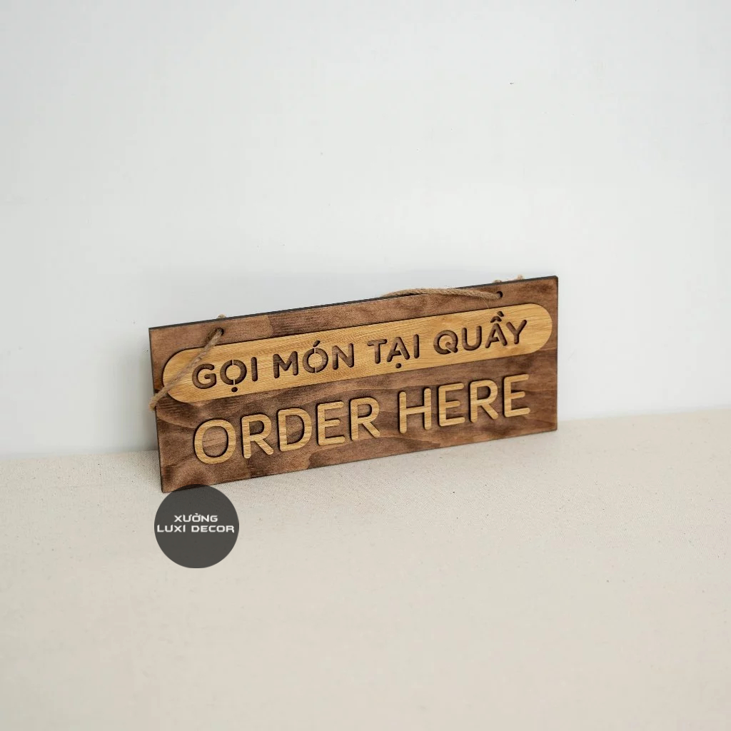 Bảng treo gỗ MDF 2 lớp, nội dung gọi món tại quầy/order here bo góc độc đáo - Xưởng LUXI decor