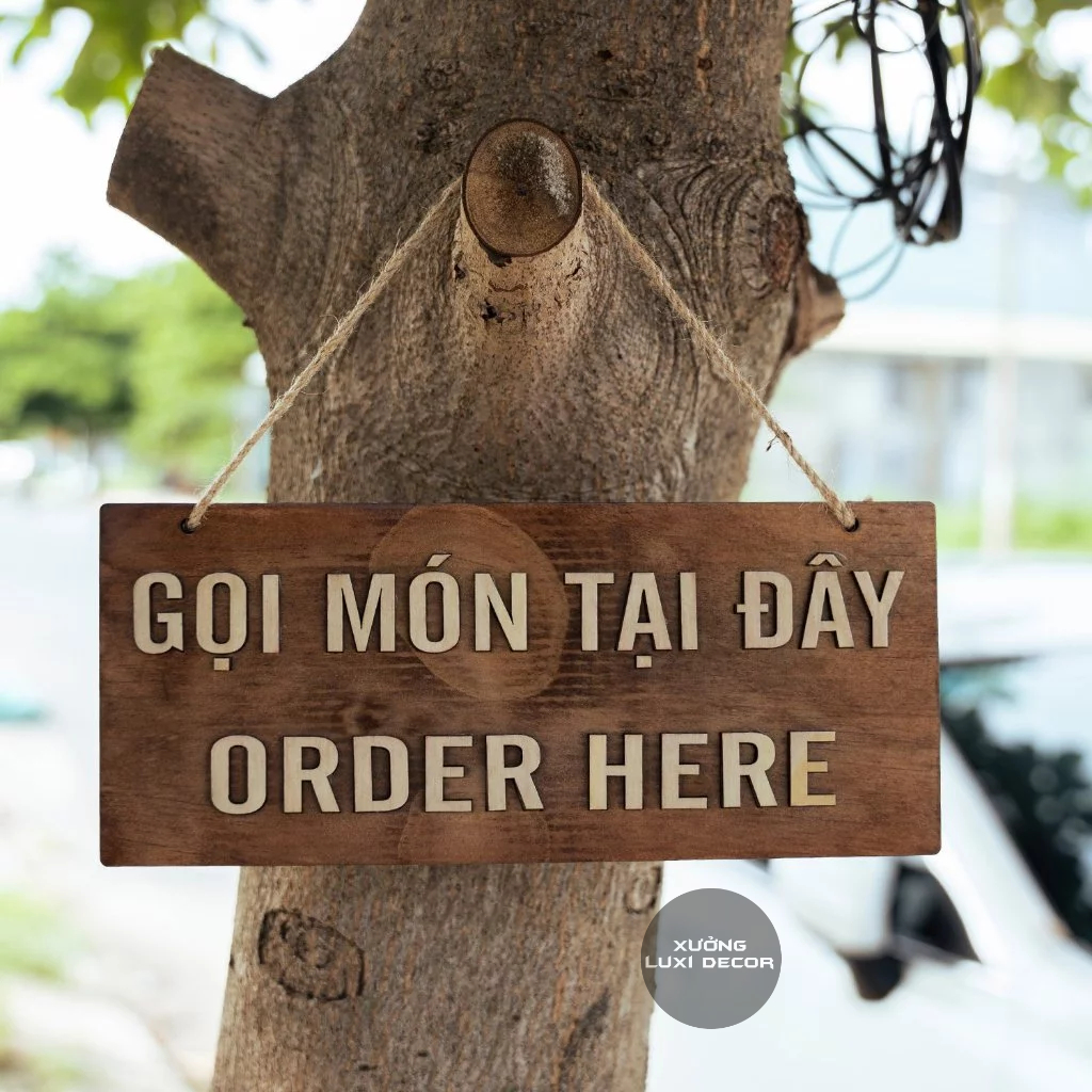 Bảng gỗ treo dán chữ "order here" 1 mặt - Xưởng LUXI decor