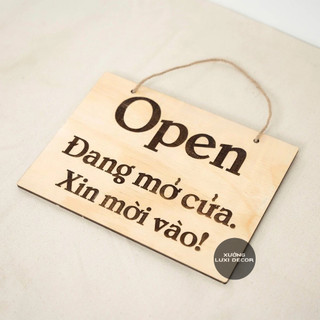 [HÀNG CÓ SẴN]Bảng gỗ treo cửa 1 mặt Open, đang mở cửa-xin mời vào - XƯỞNG LUXI DECOR