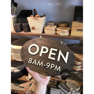 [BẢNG OPEN] Bảng gỗ treo cửa 2 mặt Open - Closed 04 (Kèm giờ) nhiều khung - Xưởng Luxi Decor