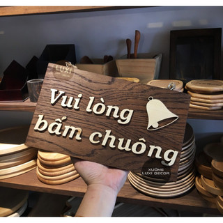 [BẢNG ĐẸP] Bảng gỗ treo cửa 1 mặt Vui lòng bấm chuông 19 - Xưởng Luxi Decor