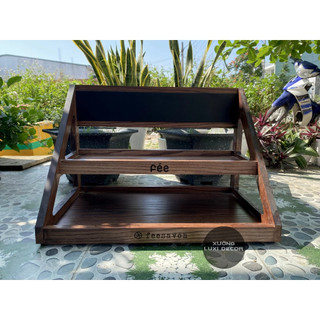 Kệ gỗ 2 tầng màu nâu ốc chó - free khắc logo - xưởng luxi decor