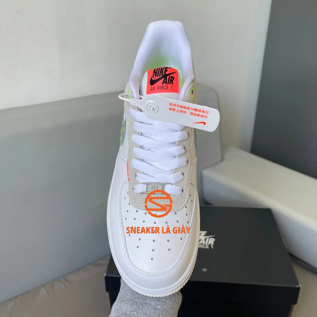 Giày Air Force 1 Low Just Do It White Pink Neon AF1 Just Stitch It FB1853-111 - Bản Cao Cấp Fullbox