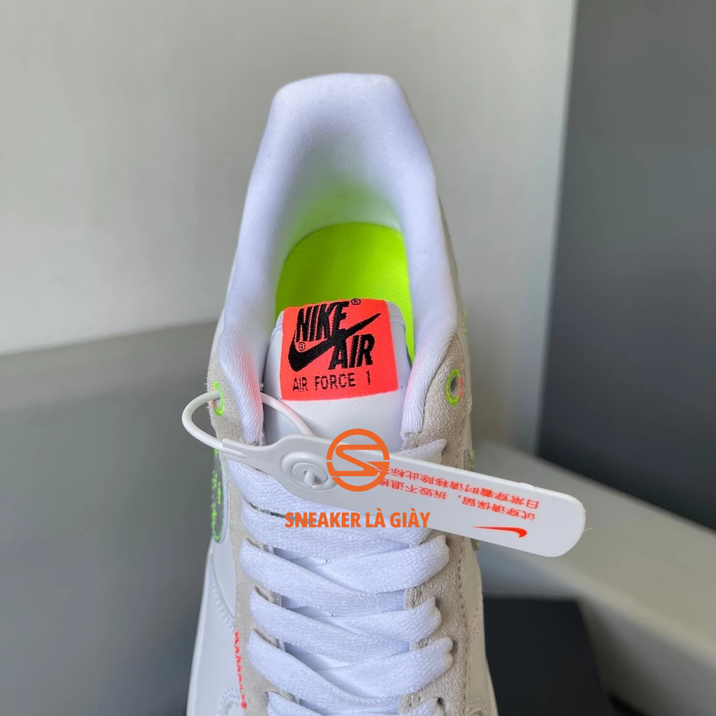 Giày Air Force 1 Low Just Do It White Pink Neon AF1 Just Stitch It FB1853-111 - Bản Cao Cấp Fullbox
