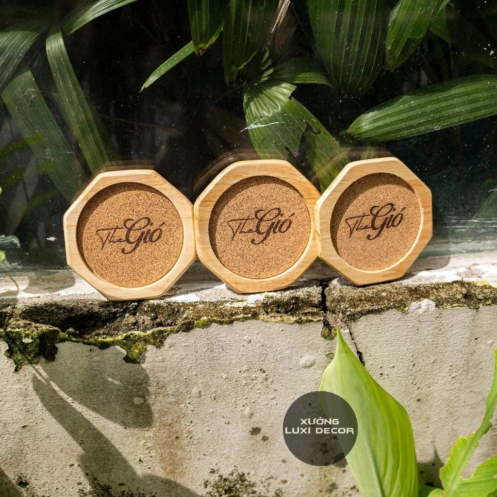 Lót ly gỗ khắc LOGO FREE theo yêu cầu - Xưởng LUXI decor
