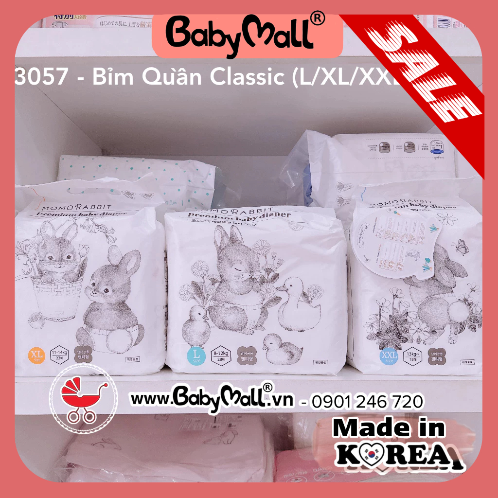 Bỉm quần Classic Momo Rabbit hàng nội địa Hàn Quốc(L28/XL22/XXL18)
