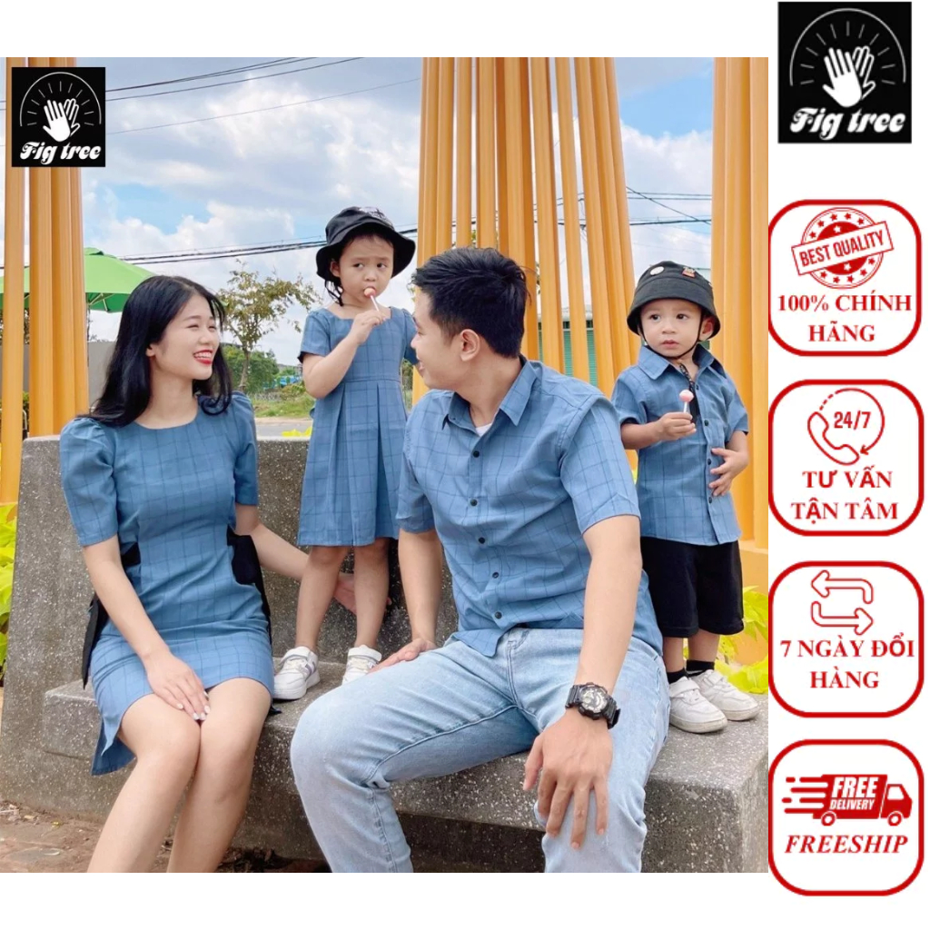 Combo Đồ Gia Đình Fig Tree Caro Xanh Biền chơi tết/ dự tiệc siêu xinh Mã 164A