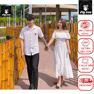Set áo sơ mi váy đôi fig tree đũi trắng siêu hot chào hè 2023