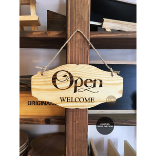 Bảng gỗ treo cửa 2 mặt Open(welcome) - Close (thank you) - Xưởng Luxi Decor