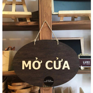 Bảng gỗ treo 2 mặt mẫu bầu dục "Đóng cửa - mở cửa" thêm nội dung SĐT hoặc khung giờ - Xưởng LUXI decor