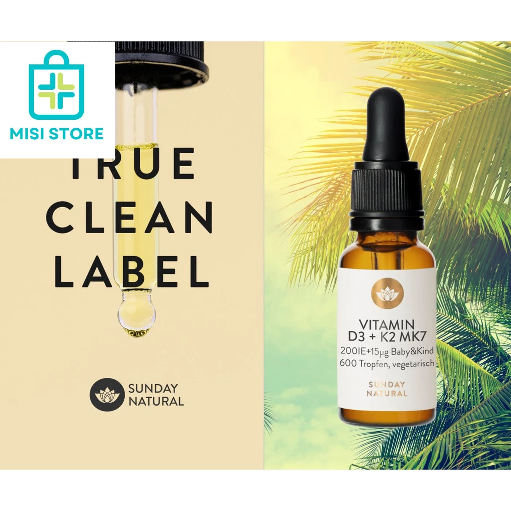 (date 2026) Vitamin D3 K2 Mk7 Sunday Natural 20ml, cho trẻ từ sơ sinh, Đức