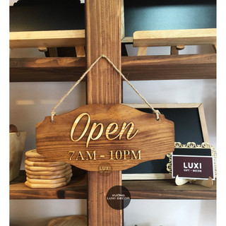 Bảng gỗ treo cửa 2 mặt Open-Closed(7am-10pm) - Xưởng LUXI decor