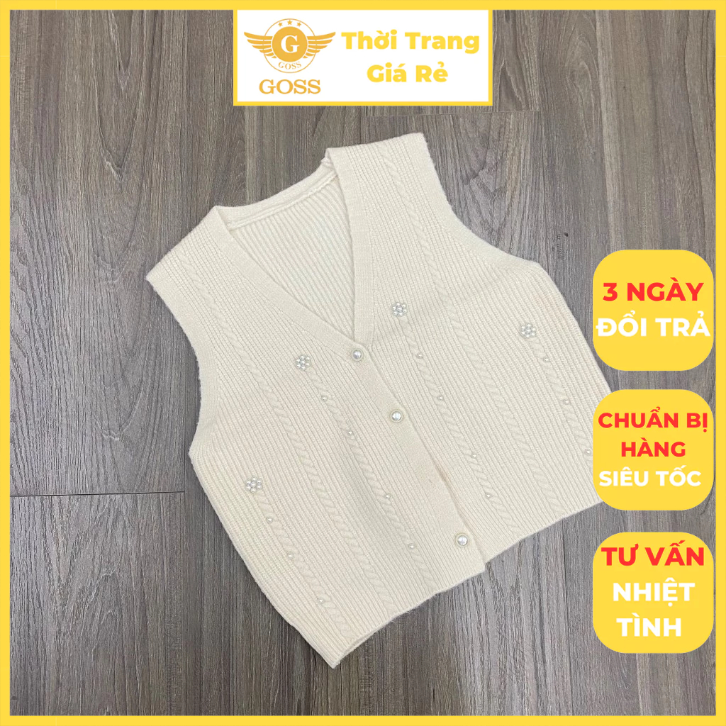 Áo Gile Len Nữ Cúc Ngọc Đính Hoa Ngọc Phong Cách Ulzzang Tiểu Thư Nhẹ Nhàng Goss GA704 Áo Gile Len Nữ P225563