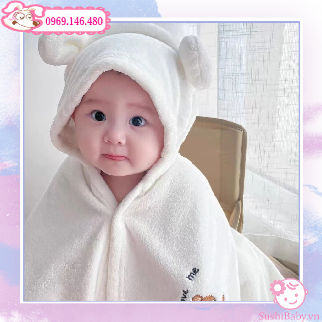 Ủ choàng lông trắng mềm mịn cho bé khăn quấn sơ sinh cao cấp style Hàn Quốc cực kỳ mềm mịn