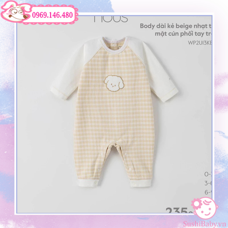 Body dài kẻ phối tay trắng thêu hình Nous