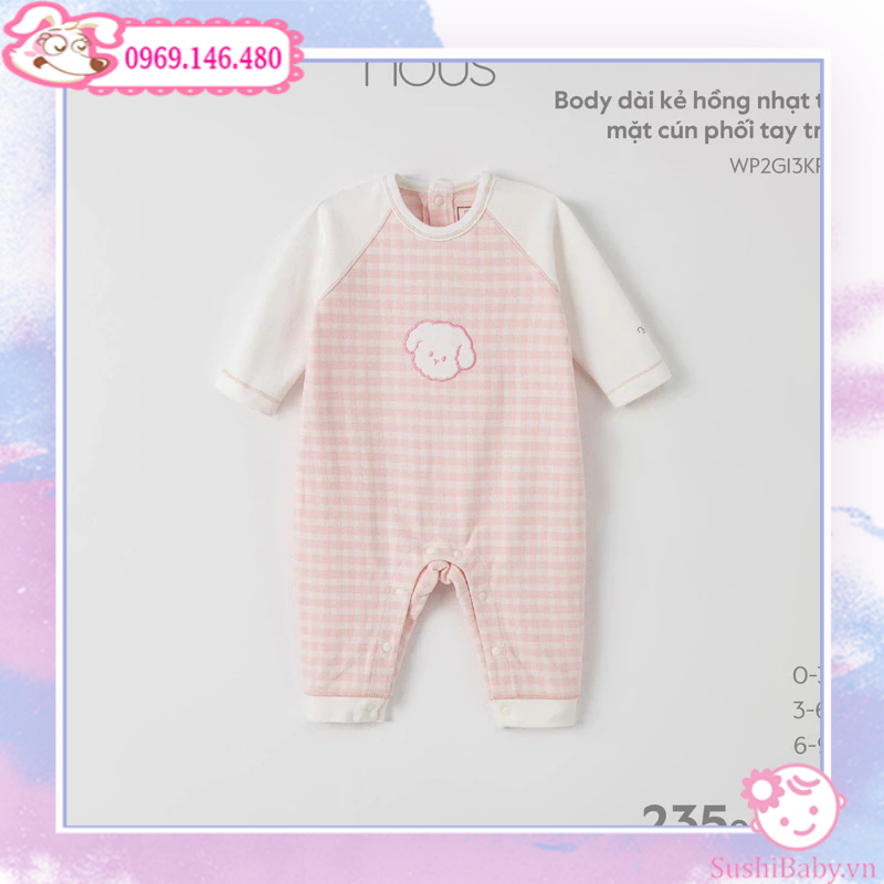 Body dài kẻ phối tay trắng thêu hình Nous