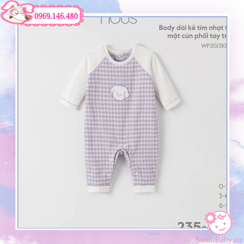 Body dài kẻ phối tay trắng thêu hình Nous