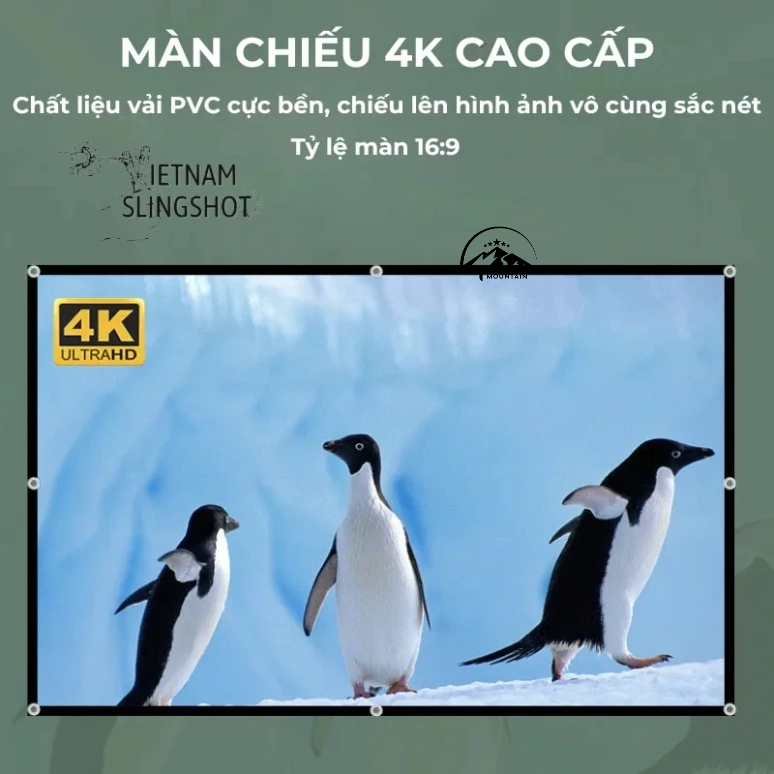 Màn chiếu treo tường 4K, màn 100inch chất liệu PVC cao cấp tỷ lệ 16:9, dùng cho máy chiếu,loại dày, tương phản cao-DCP25
