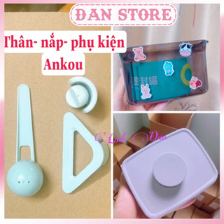 Tách Lẻ- Nắp hộp trữ sữa Ankou 1,7l 2.3l, thân hộp ankou màu trắng nâu. thanh gạt và thìa ankou